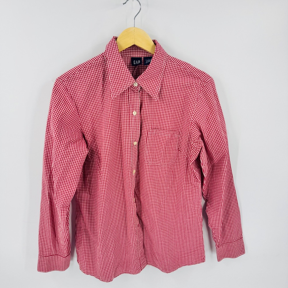 Vintage GAP Red Gingham Button Down Large 100%‎ Cotton Americana Picnic Preppy